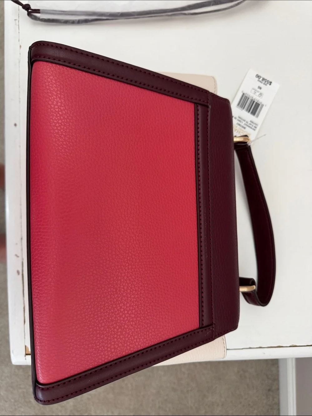 NWT Michael Kors Red & Burgundy Leather Top-Handle Satchel with cross body strap